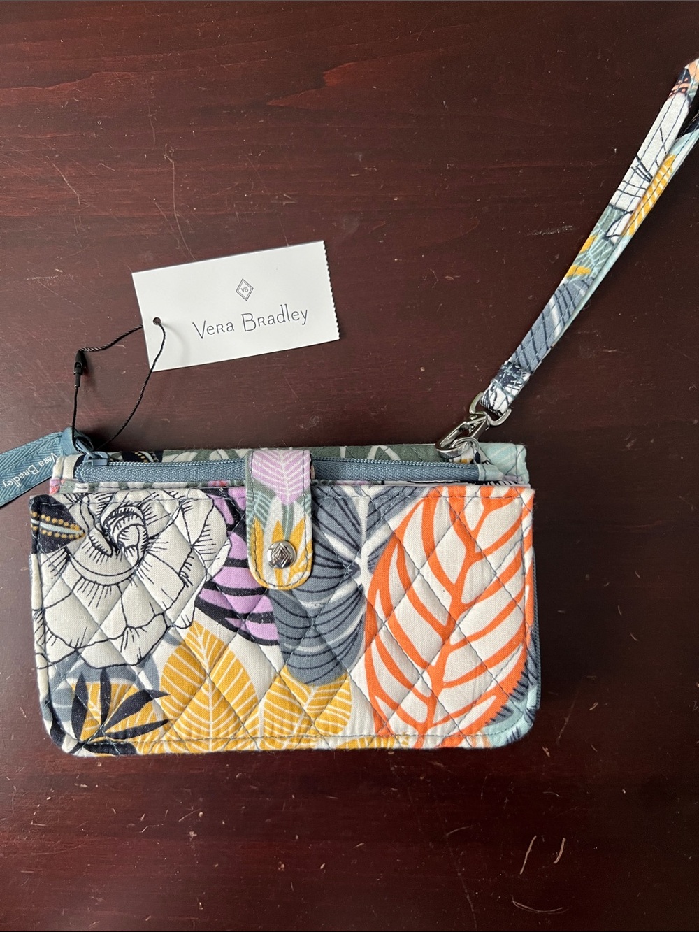 Vera Bradley Quilted Wristlet in Orange, Yellow, Gray, Cream, Pink